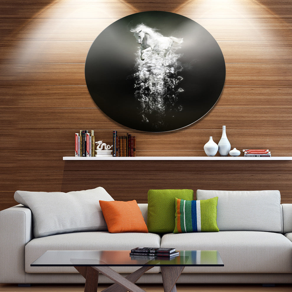 Fantasy White Horse Running, Animal Large Disc Metal Wall Art, 36"