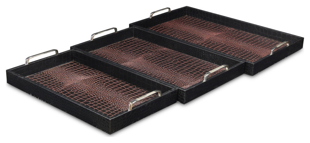 3-Piece Faux Alligator Skin Trays