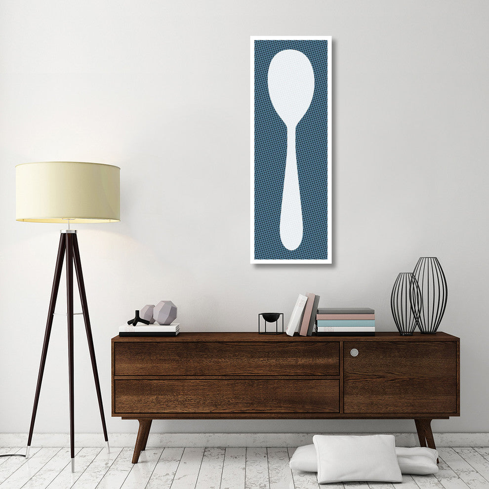 "Mealtime: White on Blue with Dots - Spoon" Paper Print by BG.Studio, 20"x56"