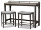 Baxton Studio Noll Gray Upholstered 3-Piece Metal Counter Table Set