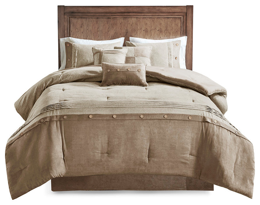 Madison Park Boone Lodge Cabin Microsuede 7-Piece Comforter Set, Taupe, Queen