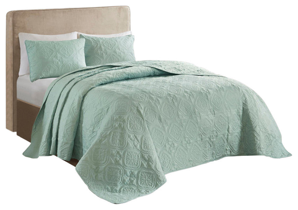 510 Design Oakley Quilted Oversized 3-Piece Bedspread Set, Seafoam, King/Cal Kin