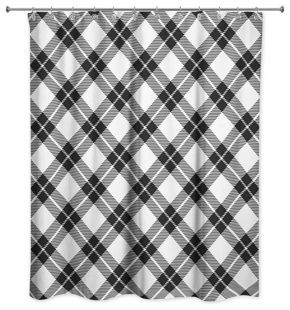 Black and White Diamond Plaid 71x74 Shower Curtain