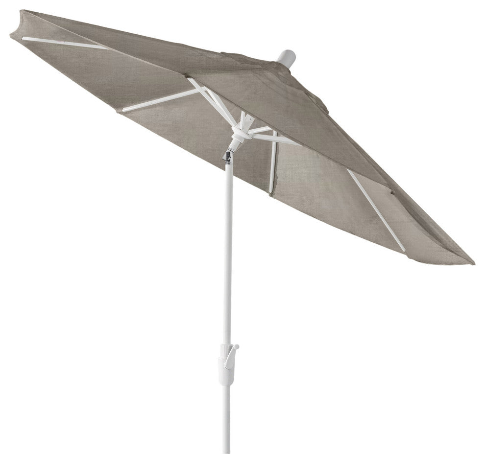 9' Round 360 Rotating Auto Tilt Umbrella, White, Sunbrella, Cast Silver