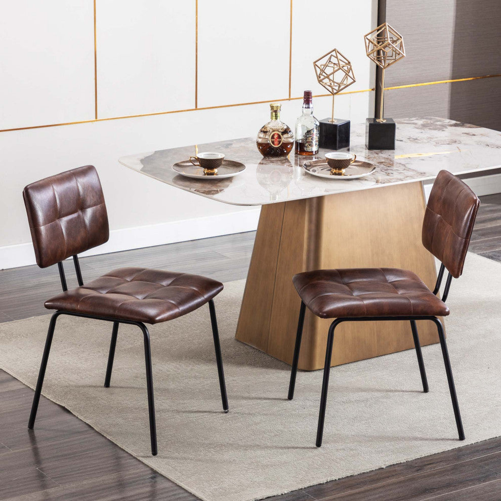 Tufted Tubular Frame Side Chairs Set of 2, Dark Brown
