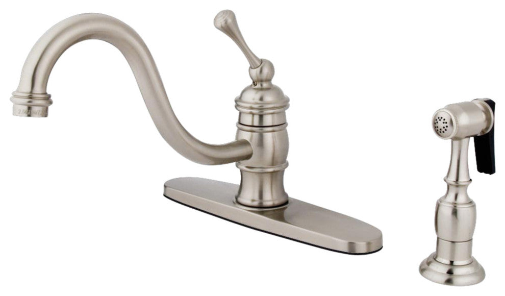 Kingston Brass Single-Handle Kitchen Faucet With Brass Sprayer, Brushed Nickel
