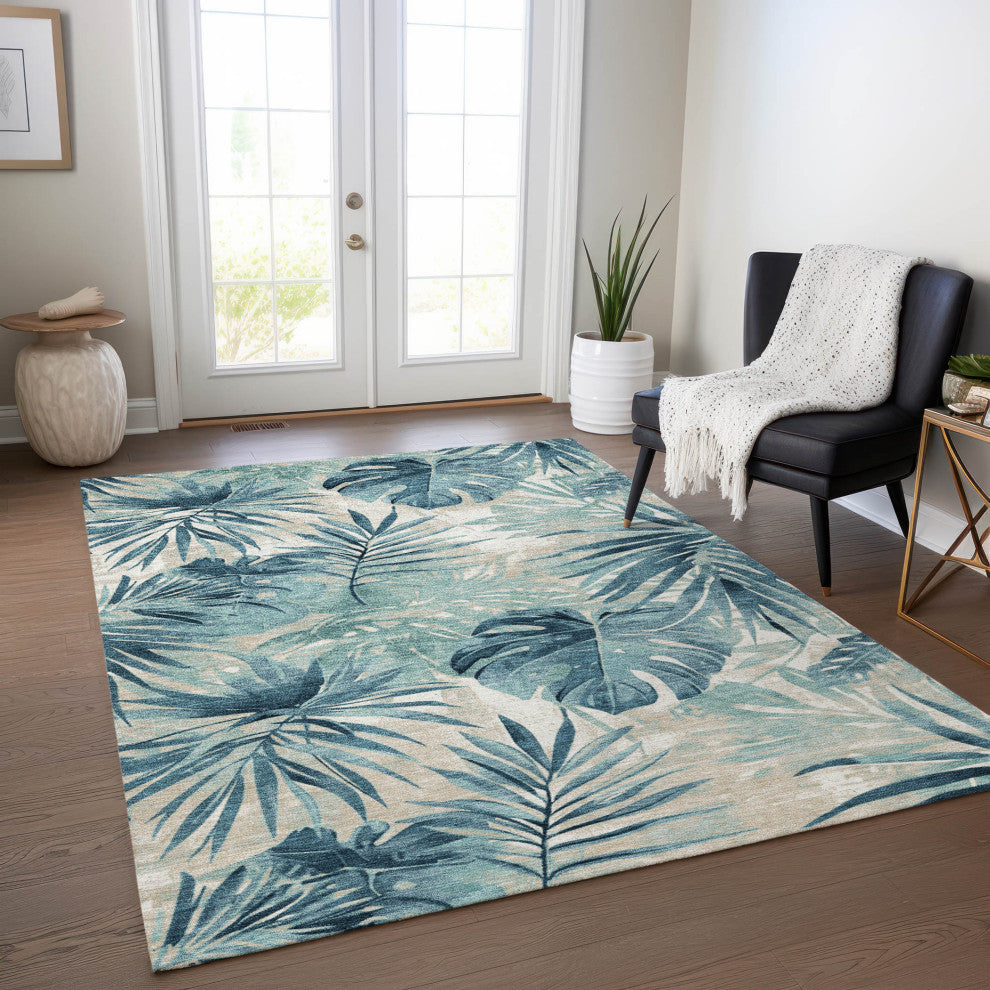 Machine Washable Indoor/Outdoor Chantille ACN1886 Teal 3' x 5' Rug