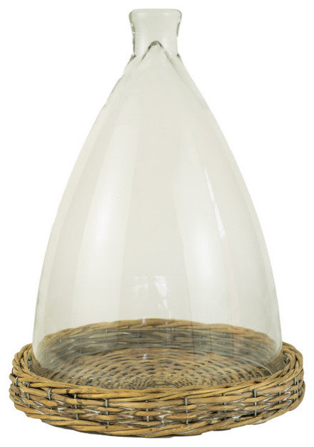 Large Glass Cloche with Wicker Base