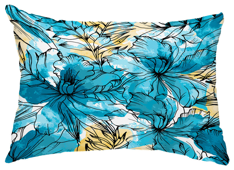 Zentangle 14"x20" Floral Decorative Outdoor Pillow, Teal