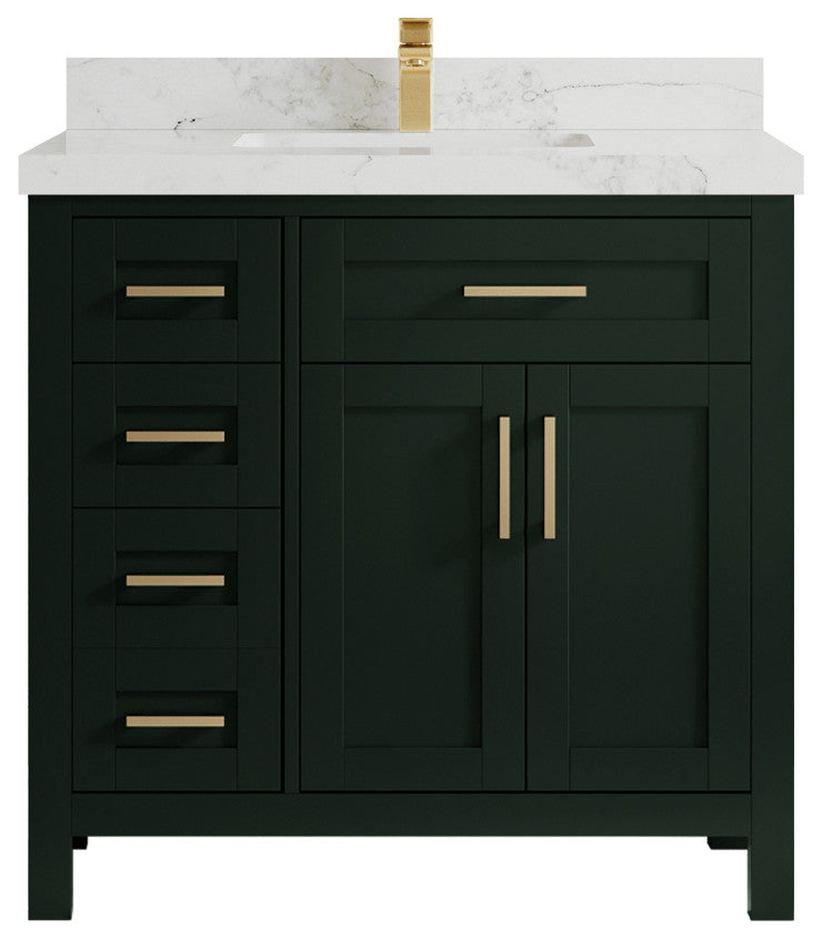 Cambridge 36 Center Sink Bath Vanity in Dark Forest Green 2" Calacatta Nuvo