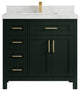 Cambridge 36 Center Sink Bath Vanity in Dark Forest Green 2" Calacatta Nuvo