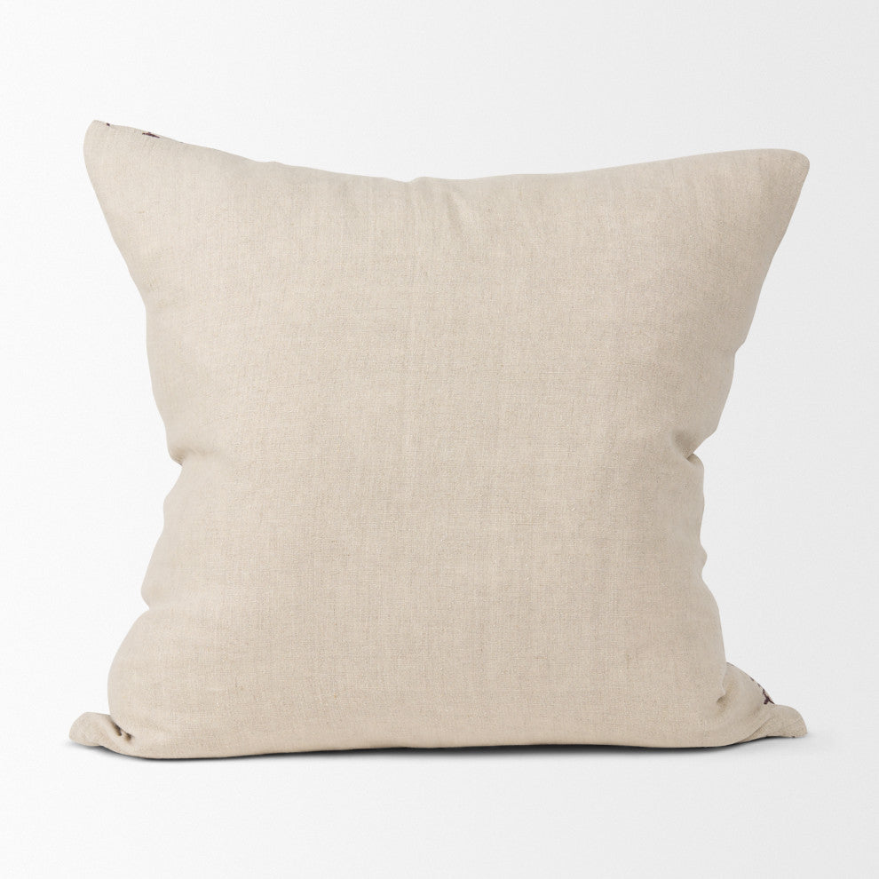 Jenna Beige With Merlot Print Linen Square Decorative Pillow Cover