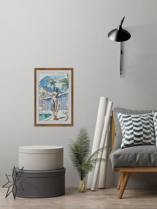 "Breezy Pool" Framed Painting Print, 24"x36"