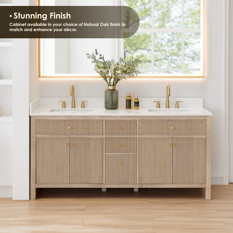 Cerrito Bathroom Vanity, Natural Oak, 72" Double, without Mirror