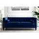Branwen Velvet Button Tufted Sofa, Square Arms Tapered Leg, Navy