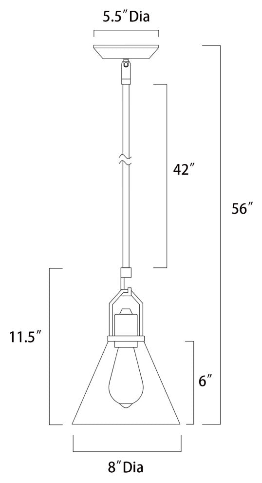 1-Light Matte Black Mini Pendant With Clear Cone Glass Shade