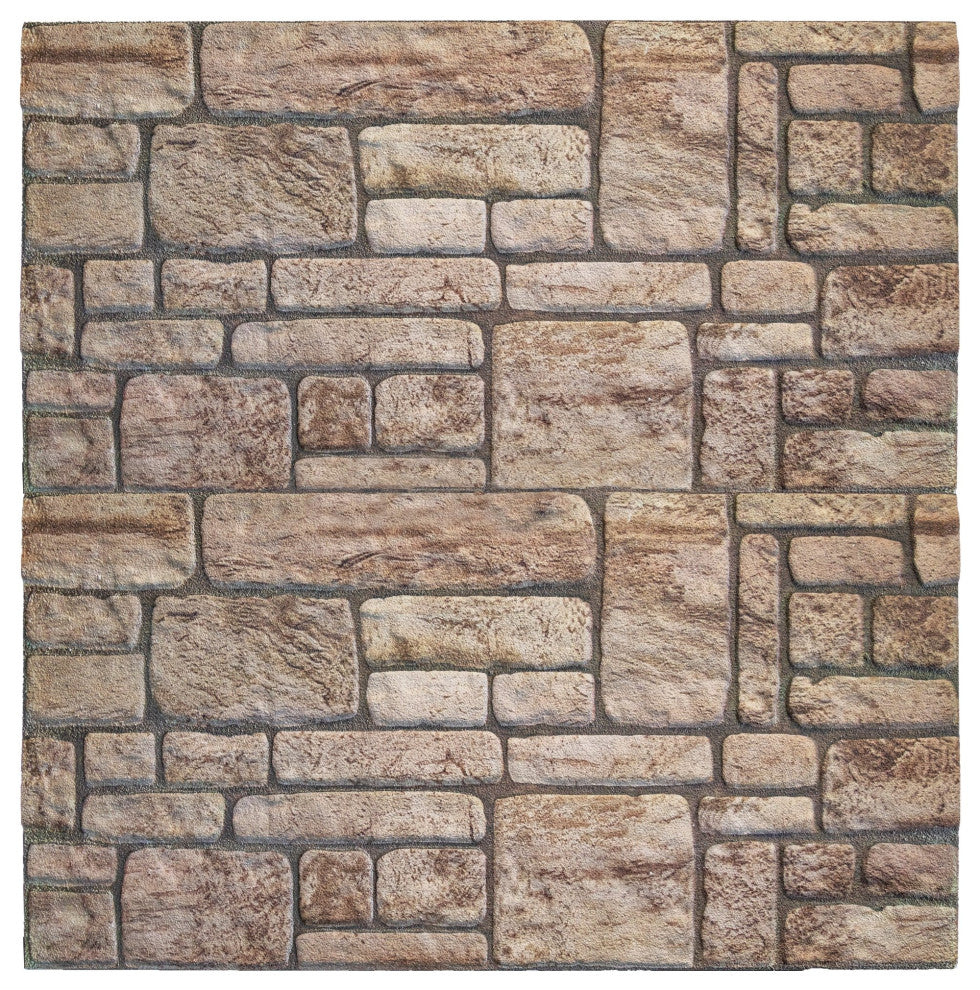 Faux Stone Brick 3D Wall Panels, Beige, Set of 10, Covers 53 sq ft