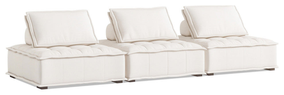 Arwen Modern Modular Square Tufted Sectional Sofa, White Beige Linen, 126" 3-Piece Sofa