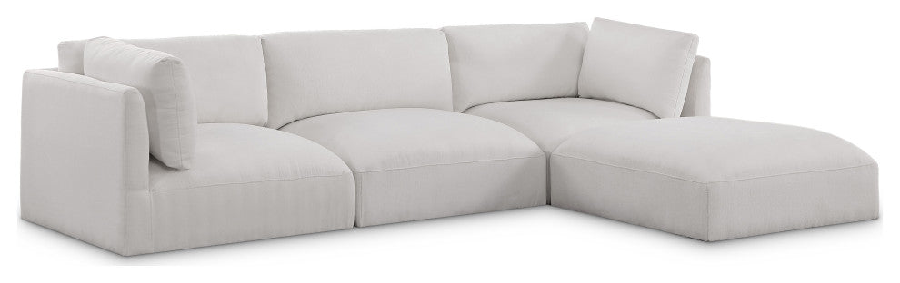 Ease Fabric Upholstered L-Shaped Modular Sectional, Cream, 3 Piece: 2 Corner, 1 Armless, 1 Ottoman