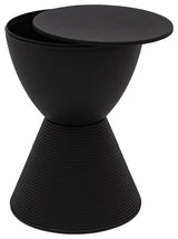 Round Side Table in ABS Plastic Ribbed Design End Table with Removable Lid, Black