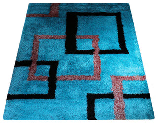 HAND TUFTED SHAG POLYESTER ECO-FRIENDLY AREA RUGS - Turquoise,Geometric Design