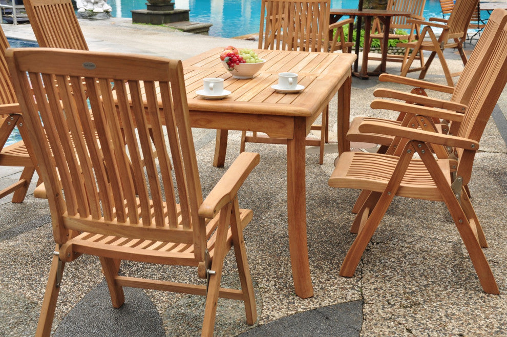 9-Piece Outdoor Teak Dining Set: 83" Rectangle Table, 8 Marley Arm Chairs