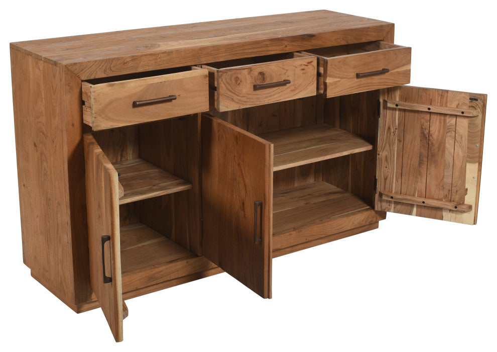 Fernious 3 Drawer 3 Door Sideboard, Natural Finish on Mango Solid Wood