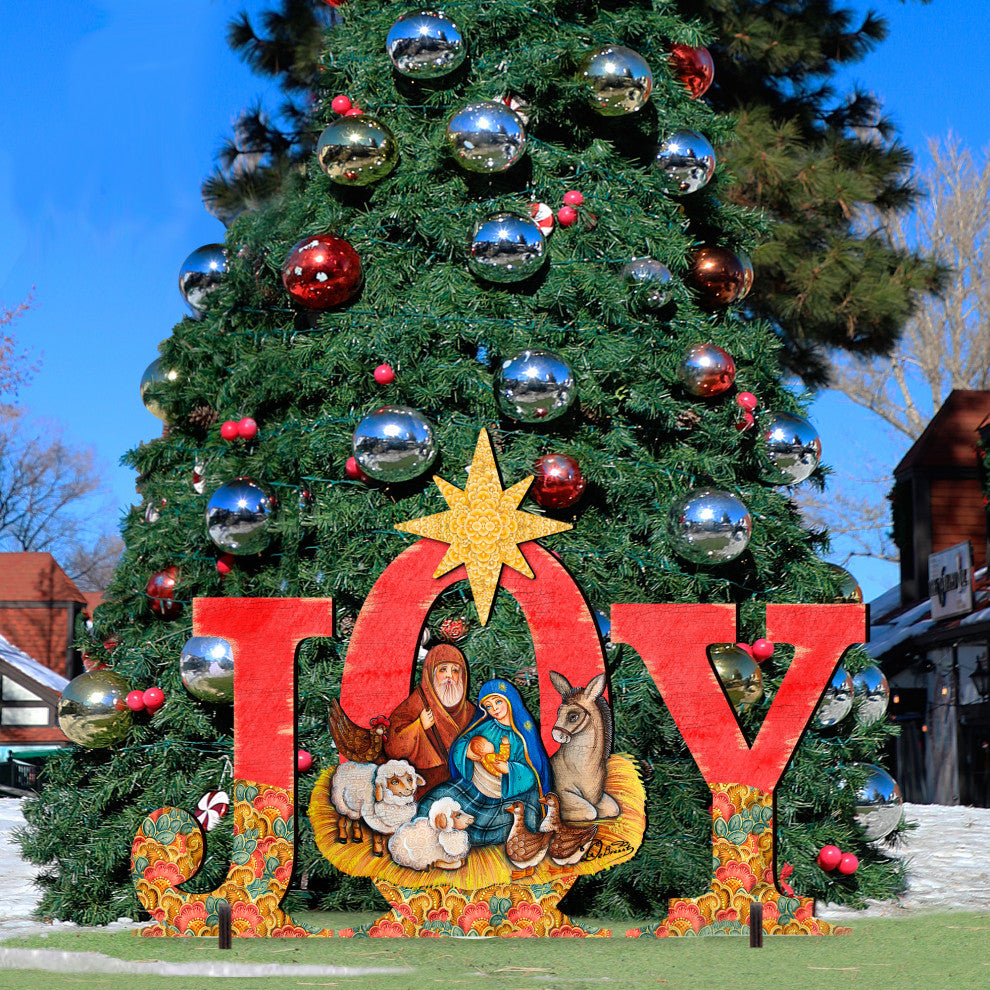Joy Nativity Wooden Outdoor Decor