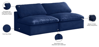 Cozy Velvet Upholstered Comfort Modular Armless Sofa, Navy