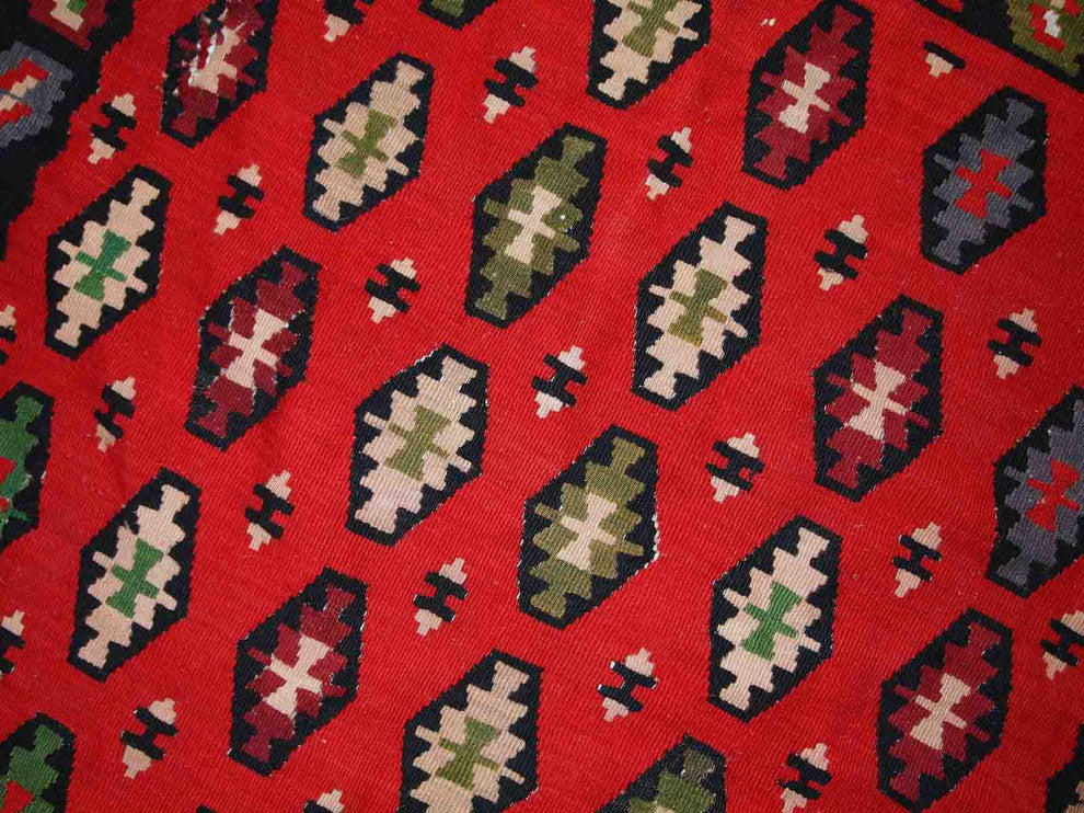 Handmade vintage Turkish Sharkoy kilim 4.9' x 6.2' (150cm x 192cm) 1950s