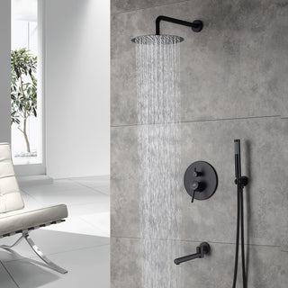 CASAINC 10" Round Wall Mounted Shower System Set Handheld Spray & Bathtub Spout, Matte Black