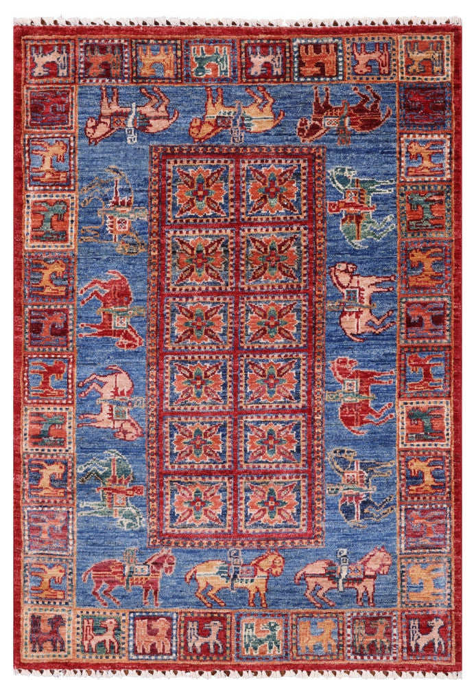 Hand Knotted Antiqued Pazyryk Historical Design Wool Rug 2' 9" X 4' 0" Q11116