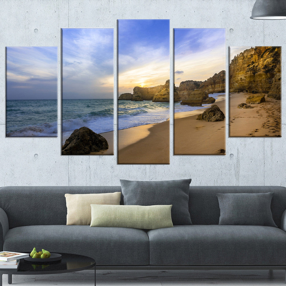 "Beautiful Sunset Over Algarve Portugal" Seashore Wall Art, 5 Panels, 60"x32"
