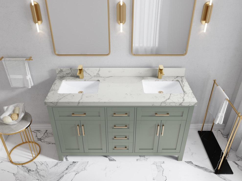 Cambridge 60" Double Bathroom Vanity in Evergreen 2" Venatino Quartz