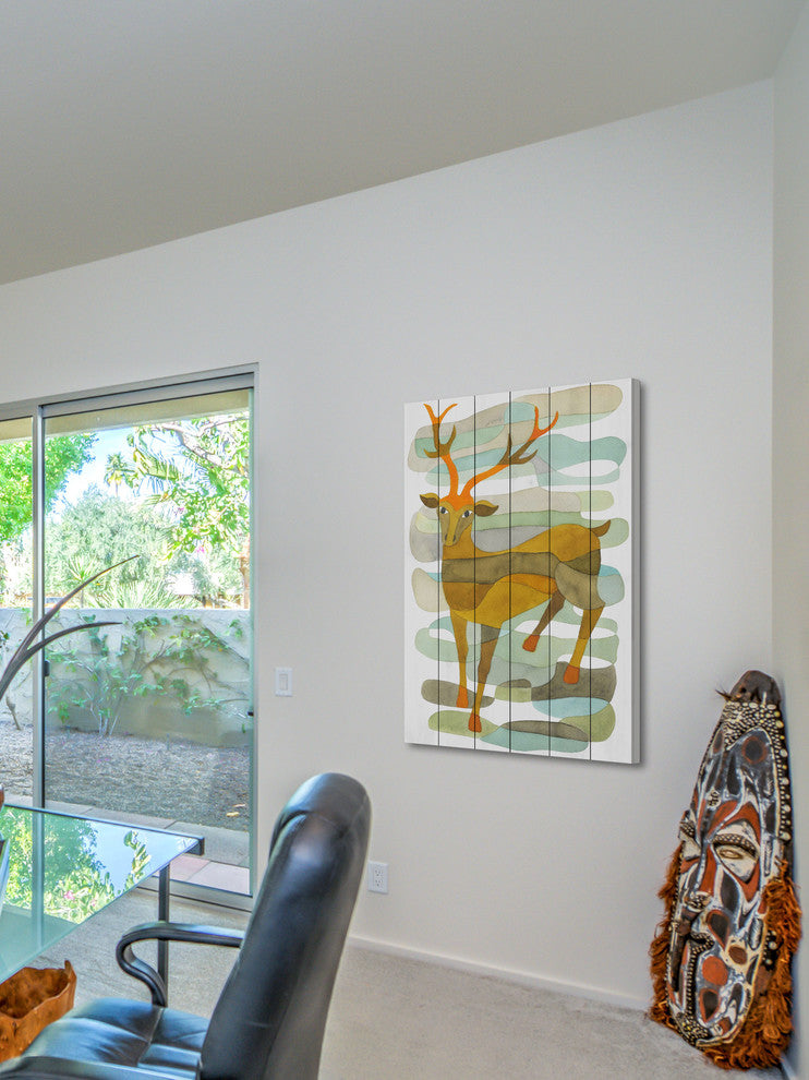 "Stag" Painting Print on White Wood
