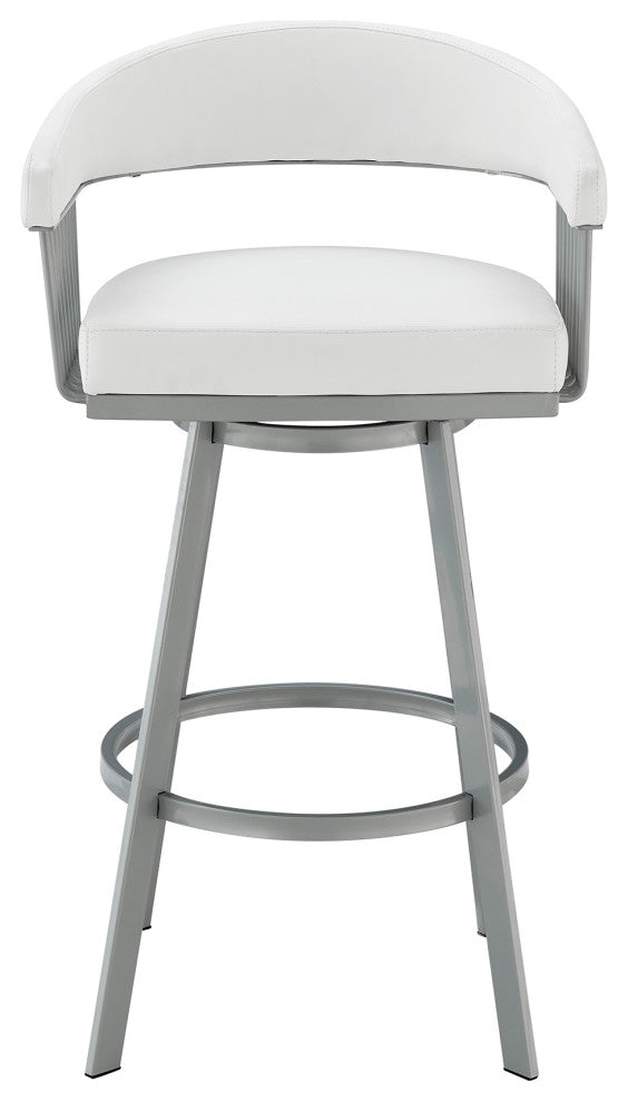 Chelsea 26" Swivel Bar Stool in Silver Finish and White Faux Leather