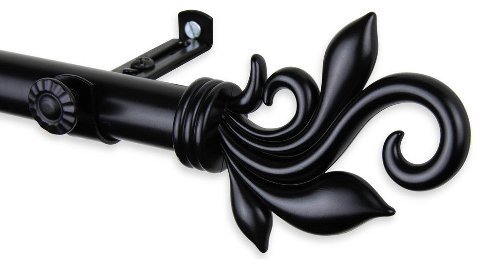 Giles 13/16 inch Corner Window Curtain Rod, Black, 48-84"