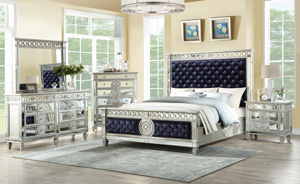 Varian Bed, Black Velvet and Mirrored, Queen