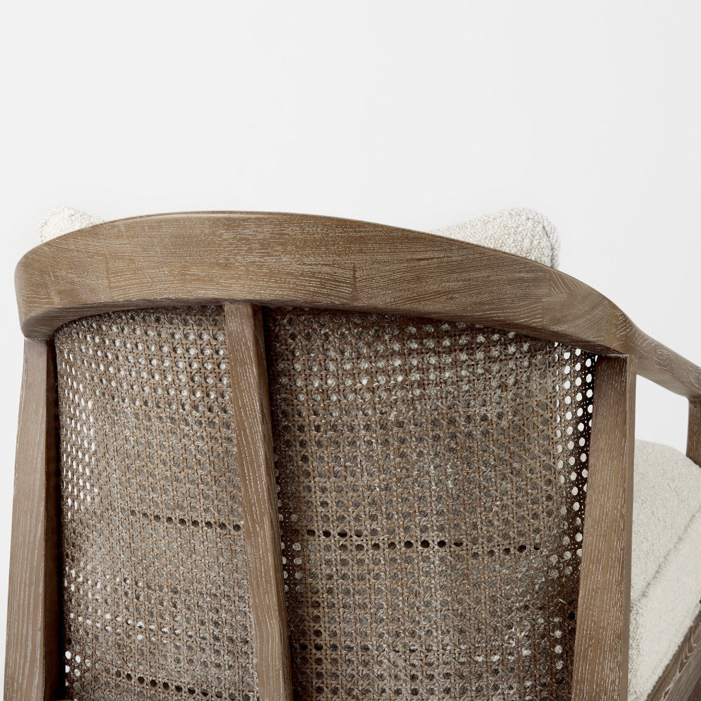 Landon Cream Fabric Seat w/ Light Brown Solid Wood & Cane Back Accent Chair