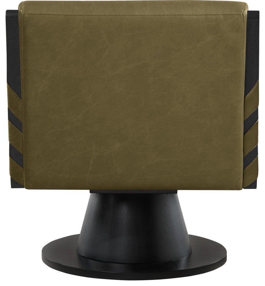 Millwin Upholstered Swivel Accent Chair, Olive, Vegan Leather, Black Finish
