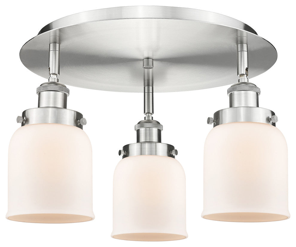 Bell-3 Light 17" Flush Mount-Satin Nickel, Matte White Glass Shade
