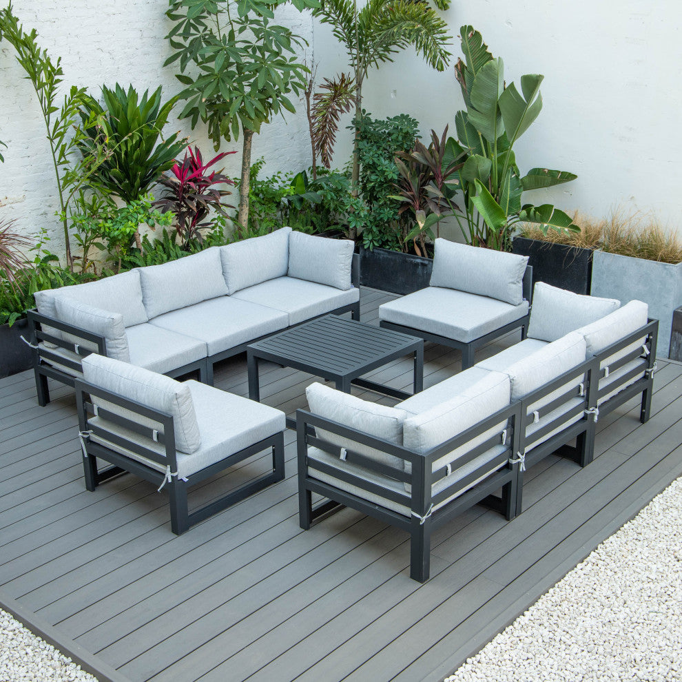 Chelsea 9-Piece Outdoor Patio Sectional With Coffee Table Set, Light Grey