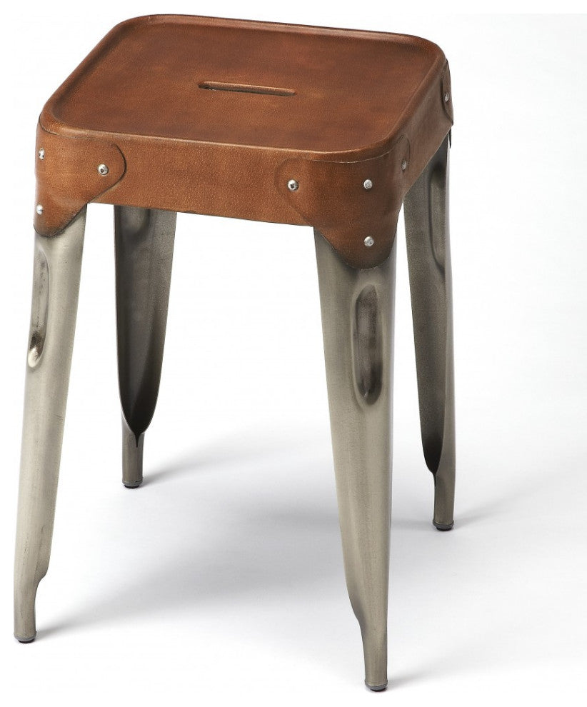 Brown Leather Counter Stool