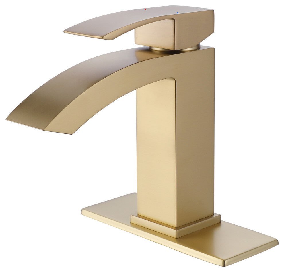 Deck Mounted Single Hole Bathroom Sink Faucet, Brushed Gold