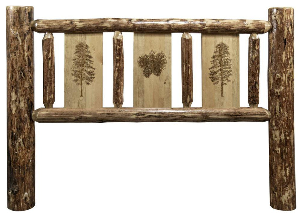 Glacier Country Collection King Headboard w/ Laser Engraved Pine Design