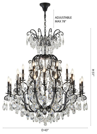 24-Light Matte Black Chandelier With Clear Hanging Crystals