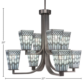 Apollo 8-Light Chandelier, Graphite/Square Pewter Art