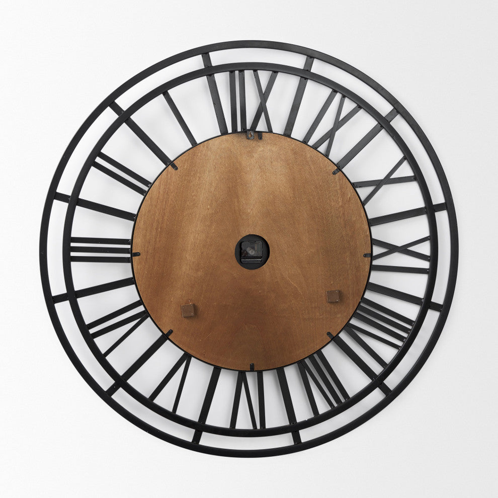 Lewiston Black Iron With Brown Wood 42" Round Wall Clock