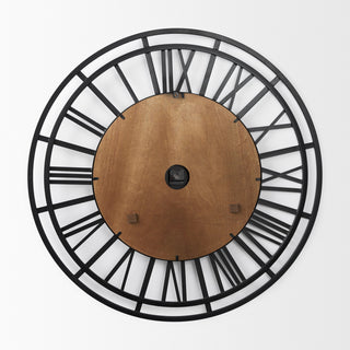 Lewiston Black Iron With Brown Wood 42" Round Wall Clock