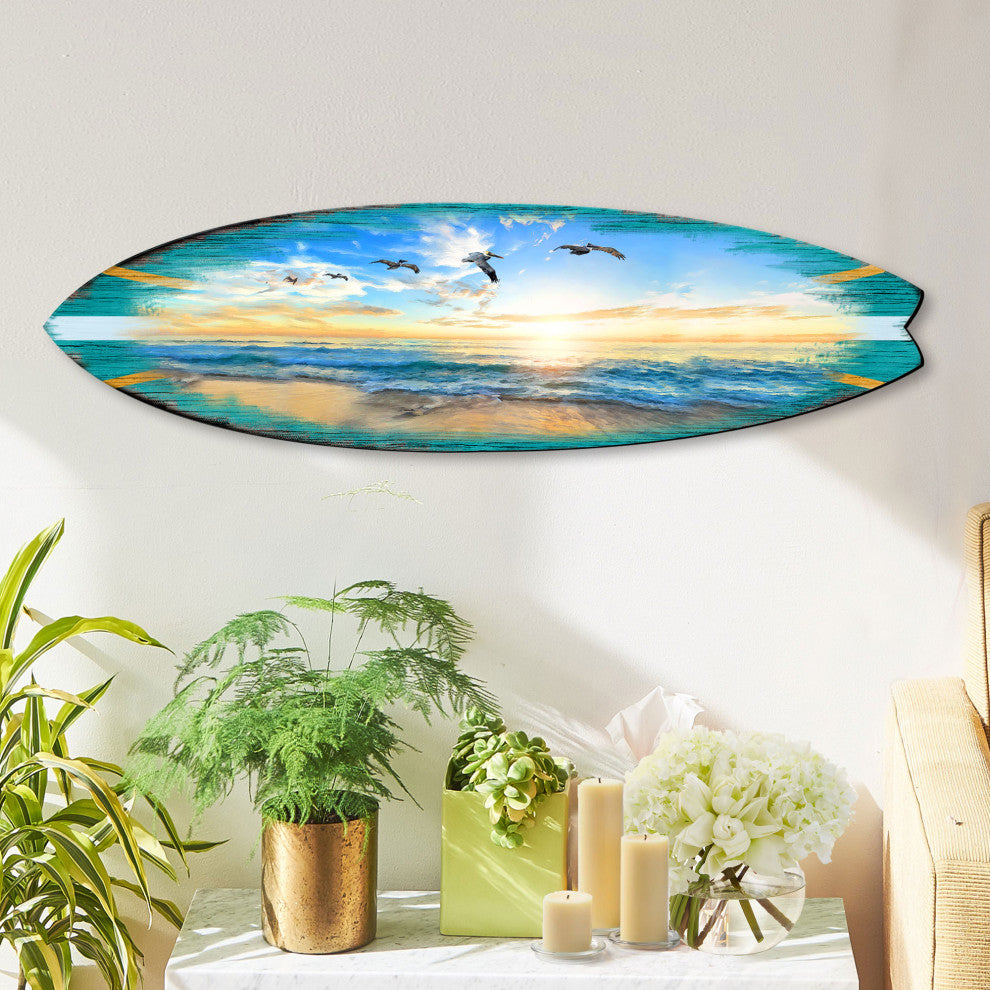 Sunset Surfboard Coastal Door Art, Approximate Size: 36x10